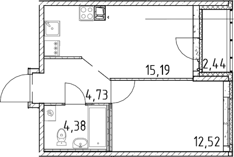 1-комнатная квартира 36.82 м², 14/17 эт., ЖК «Город Первых»